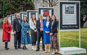 Staff gathered at the launch of the exhibition 