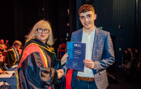 Professor Emer Ring, Dean of Education, pictured with Entrance Scholarship awardee