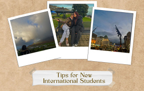 Collage of students and places as part of tips for international students piece