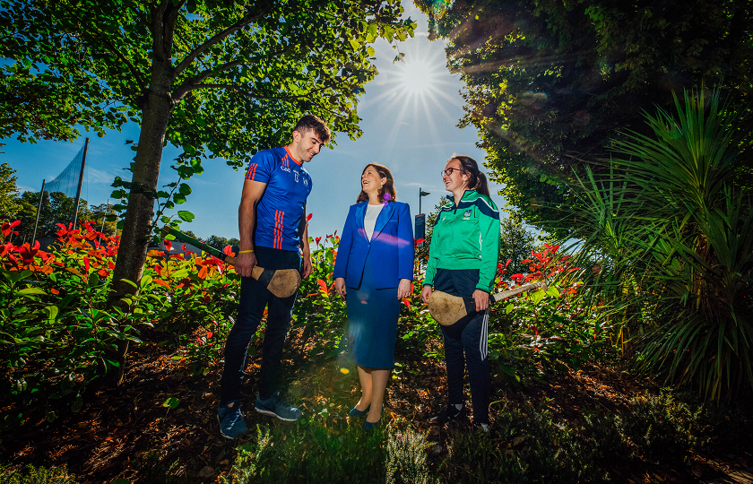 Pictured at the launch were Professor Niamh Hourigan, Vice-President Academic Affairs, MIC with MIC alumni Aaron Gillane, Limerick All-Ireland senior hurling winner 2018 and Fitzgibbon Cup winner 2017 and his sister, MIC student Sarah Gillane, Limerick All-Ireland junior camogie finalist 2019.