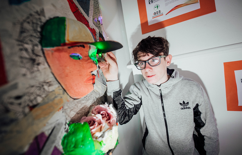 Jason Donnelly pictured with his artwork, which is part of the exhibition 'Identity' at Mary Immaculate College, Limerick 