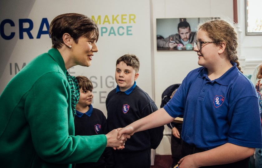 Minister Foley speaks to 4th class students from Our Lady of Lourdes National School, Limerick