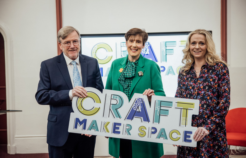 Minister Norma Foley pictured with Professor Eugene Wall (President of MIC) and Dr Maeve Liston (Director of Enterprise & Community Engagement)