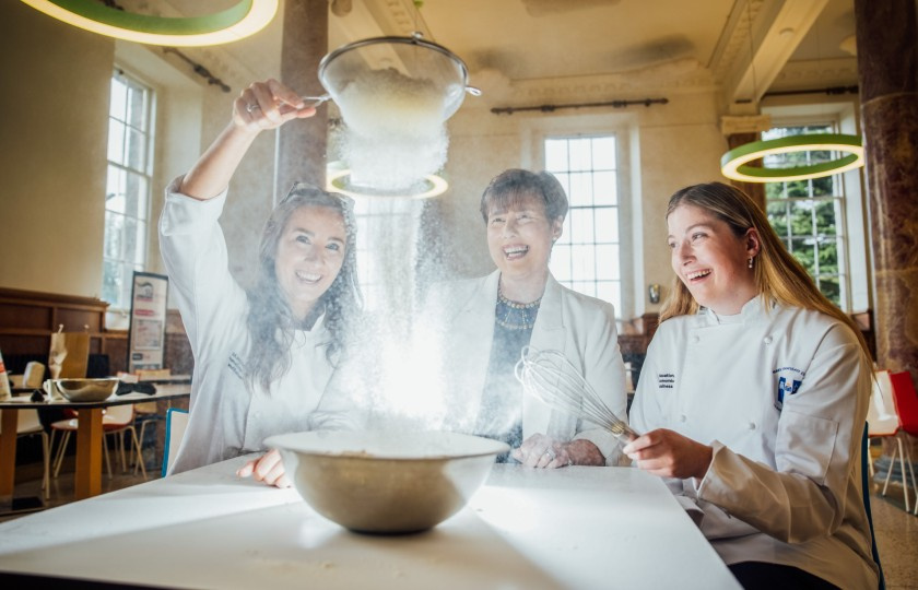 Photo: Minister for Education Norma Foley with students Katie Morley (left) and Áine O'Neill.