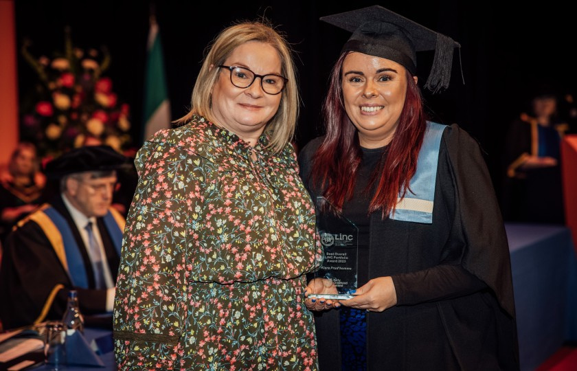 Klara Prud’homme, awarded Best Overall LINC Portfolio, with Audrey Yeoman, Early Childhood Ireland