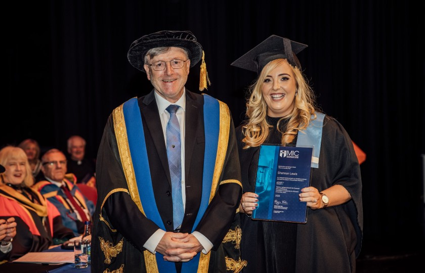 Shannon Lewis, awarded Best LINC Portfolio Award (7), with Professor Eugene Wall, President of MIC