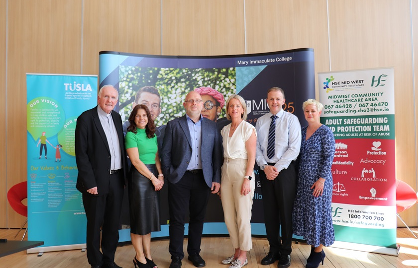 Pictured at the Diocese of Limerick Interagency Safeguarding Conference held at Mary Immaculate College Limerick on 16 May were (L-R): Bishop of Limerick, Brendan Leahy; Sinéad Maguire, Principal Social Worker, Tusla; Stephan Sperber, Social Work Team Leader for Safeguarding and Protection Team, HSE; Úna Kissane, Principal Social Worker, Tusla; Detective Sergeant Gerry Staunton, An Garda Síochána and Cora Ryan, Social Work Team Leader for Safeguarding and Protection Team, HSE. 