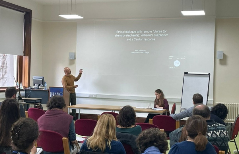 Basil Vassilicos (MIC) during his talk “Ethical dialogue with remote futures (or aliens or elephants): Williams's skepticism and a Cardian response”