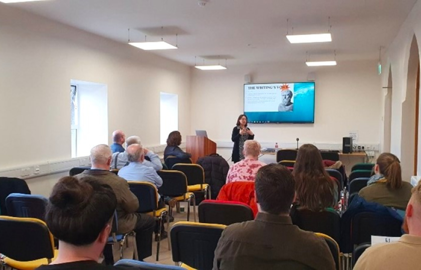 Dr Mariangela Esposito introducing her book to an audience of students, staff and friends of the Department of Philosophy