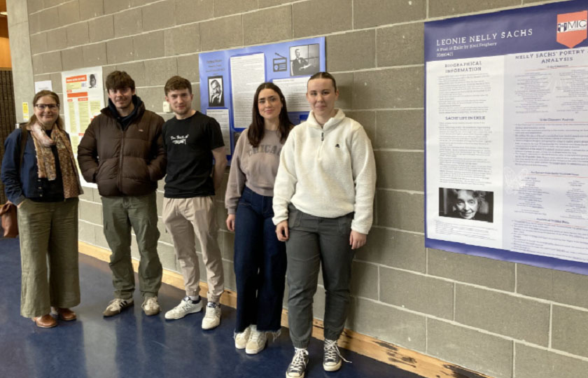 Dr Christiane Schönfeld with final year students at the opening of the poster exhibition on German-language exile writers