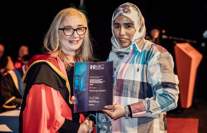 Farahnaz Haidary, recipient of an MIC Postgraduate University of Sanctuary Scholarship, who is pursuing an M Ed in Education for Human Rights and Equality