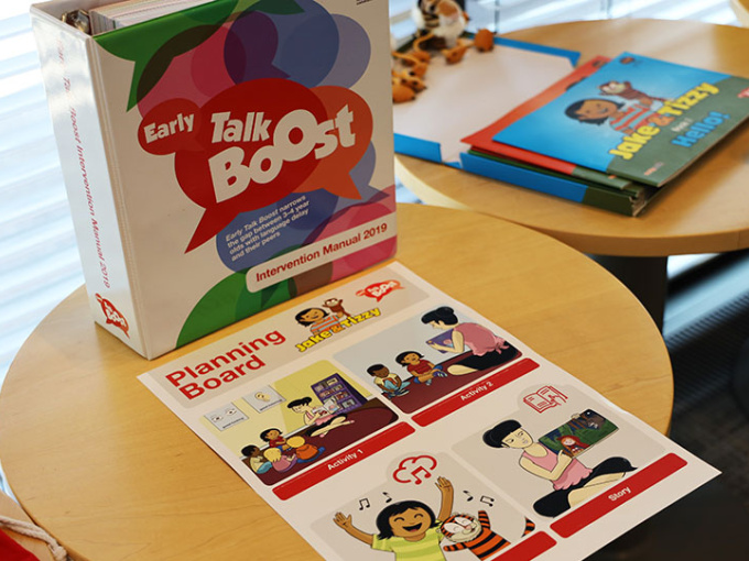 Early Talk Boost folder and leaflet on a table